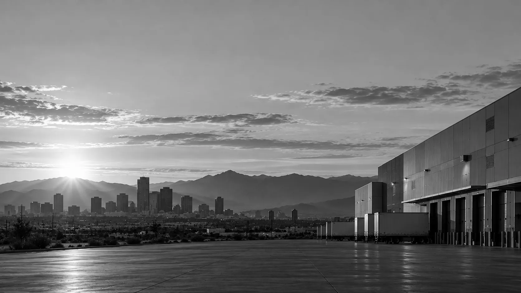 GVG Supply: distribution warehouse loading docks at sunrise